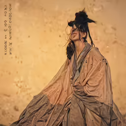there is a woman with a weird haircut and a kimono