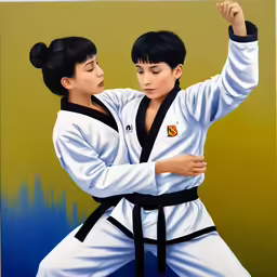 two people doing karate standing next to each other