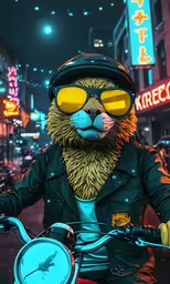 a furry animal riding a motorcycle on the street