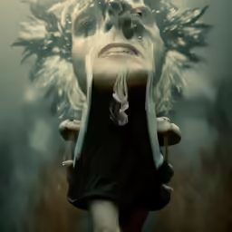 the female face has many hair in the background
