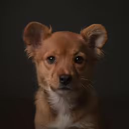 a brown dog with big ears sitting on the floor