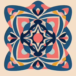 an artistic, stylized drawing of a large square flower,an art print with colorful flowers and shapes