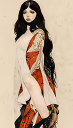 this is an artistic drawing of a woman wearing boots