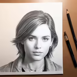 pencil drawings and pencil crayons of a woman in a shirt