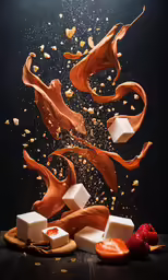 a photo showing melting cubes of ice cream and other foods
