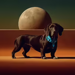 a black and brown dog standing next to an object