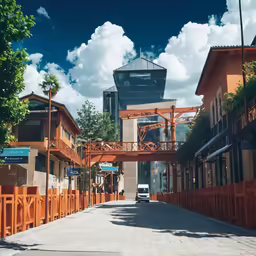 a bridge on a street that has a car on it