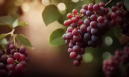a bunch of red grapes sitting on top of a branch