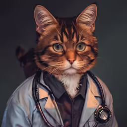 a cat in a doctor costume poses for a picture