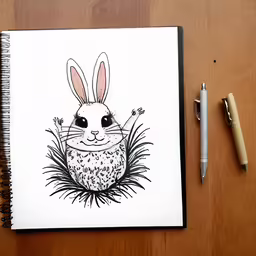 a sketched drawing of an animal sitting in some grass