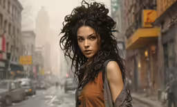 a woman with wet hair standing in the rain