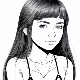 an ink drawing of a girl with long hair wearing a tie