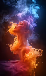 an artistic photo with a girl and the smoke coming out of her face