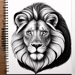 a drawing of a lion with a long mane