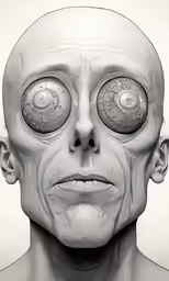 a man with large eyes with circles on his eyeballs