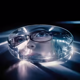 a woman with glasses is staring at something