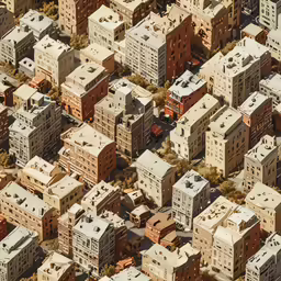 the top view of this town has many buildings