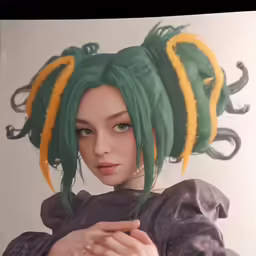 this is an digital art work of a woman with a green wig