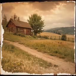 a rustic looking house on the side of a road,old abandoned building sitting in a grassy pasture