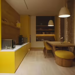 the table is very low, the bench is near it
