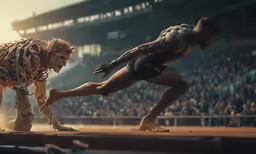 two men are seen in action at a sporting event