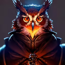 a drawing of an owl with orange eyes