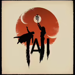 the silhouettes of a woman raising a lamp above her head