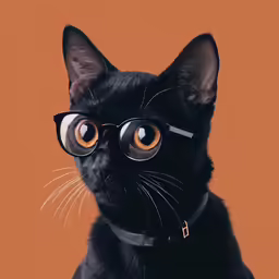 a cat wearing glasses looking intently at the camera