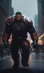 a stylized rendering of a soldier from mass suit, in a city scene