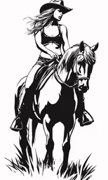 a woman riding a horse in a field