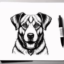 a drawing of a dog that is in pen