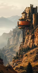 a tower like structure that is perched on top of a mountain