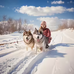 a person that is sitting next to two dogs