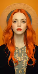 red headed woman wearing a hat and dress