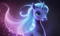 a unicorn with blue hair, white mane and light purple