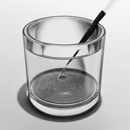 there is a toothbrush in the cup on the table