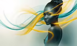 a black woman is with long yellow and blue hair