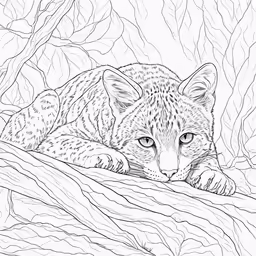 a black and white tiger laying down on a tree branch