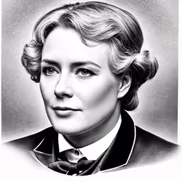 a black and white photo of a woman in a suit