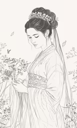 a drawing of a woman wearing a veil