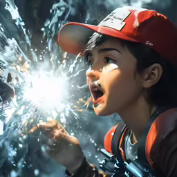 a young child is yelling at the exploding star