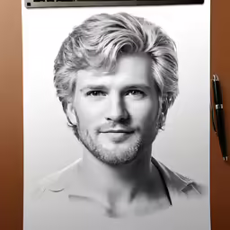 a drawing of a man in black and white