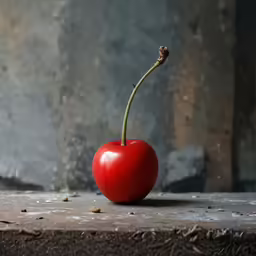 the apple is sitting on a wooden table