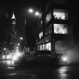 the cars are driving in traffic and people
