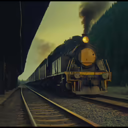 the train is approaching at a distance with steam coming out
