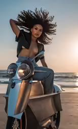 a woman sitting on top of a motorcycle