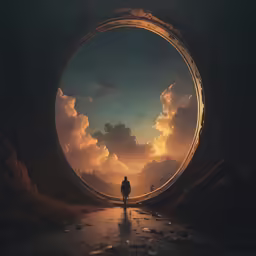 there is a person standing in the middle of a tunnel