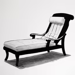 a chaise lounge chair against a white wall