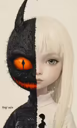 there is a drawing of a girl with the same black cat on her head