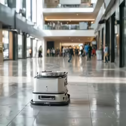 a floor scruber sitting on the ground in a large building